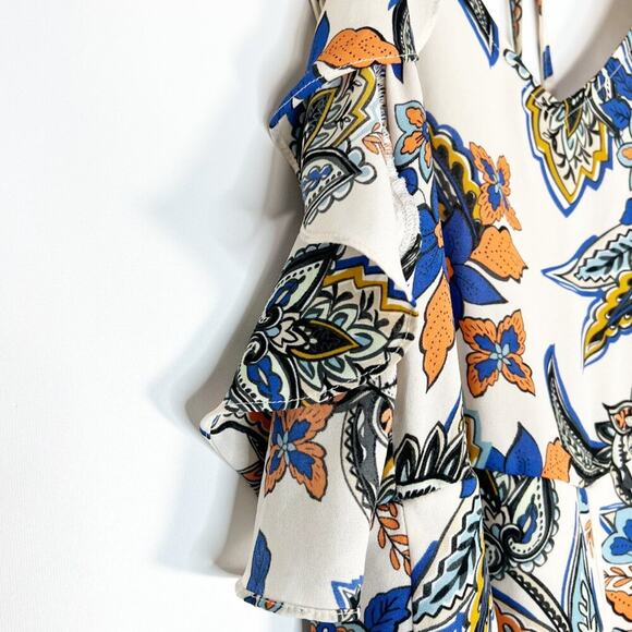 Ark & Co Boho Paisley Floral Print Ruffle Shorts Romper Cream Blue Orange - Picture 7 of 14